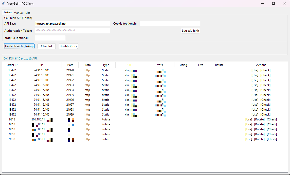 ProxySell Desktop giao diện PC